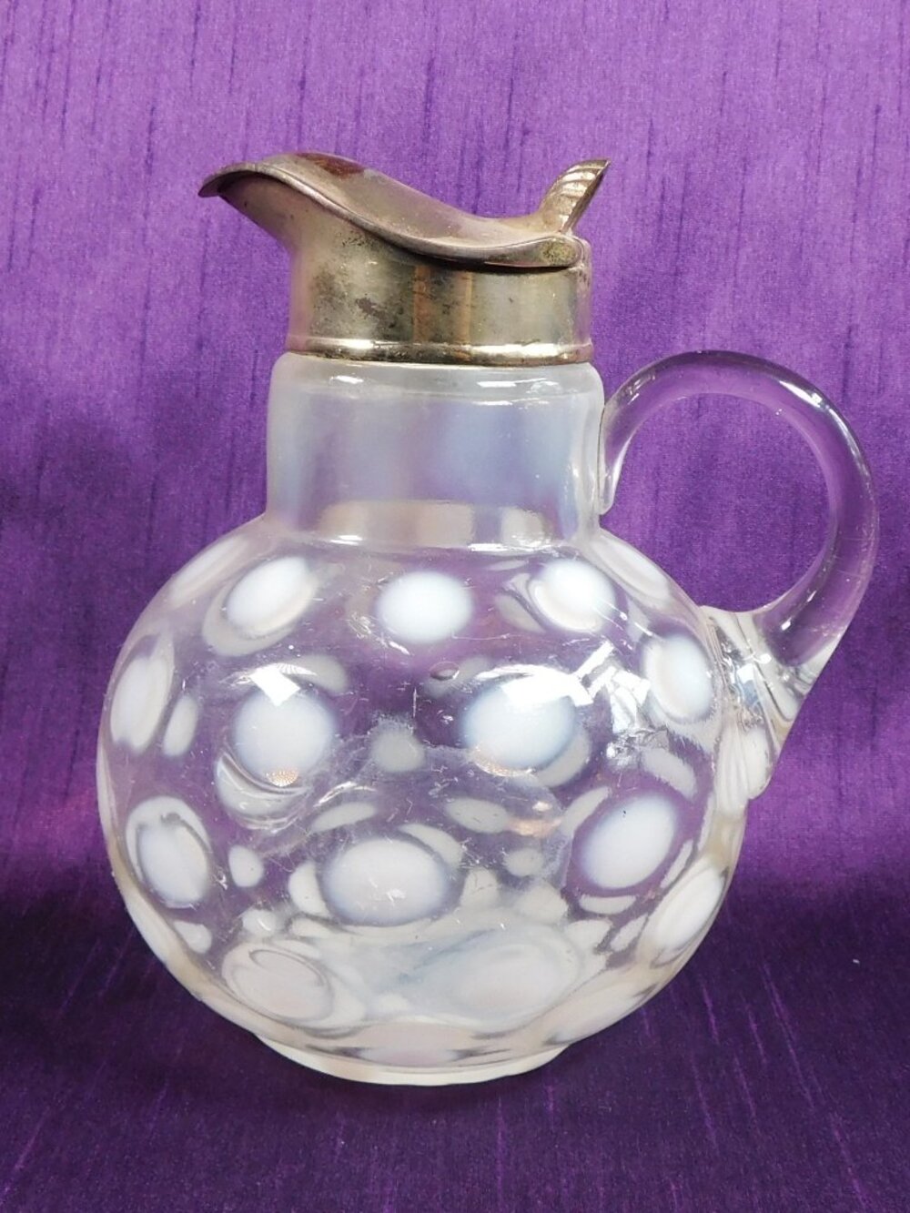 Clear Glass Syrup Pitcher with White Dots # 26628